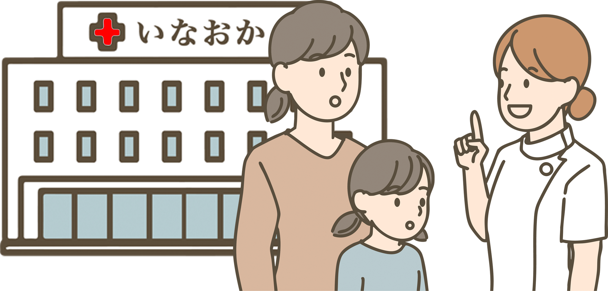 病院と患者様と看護師アイコン